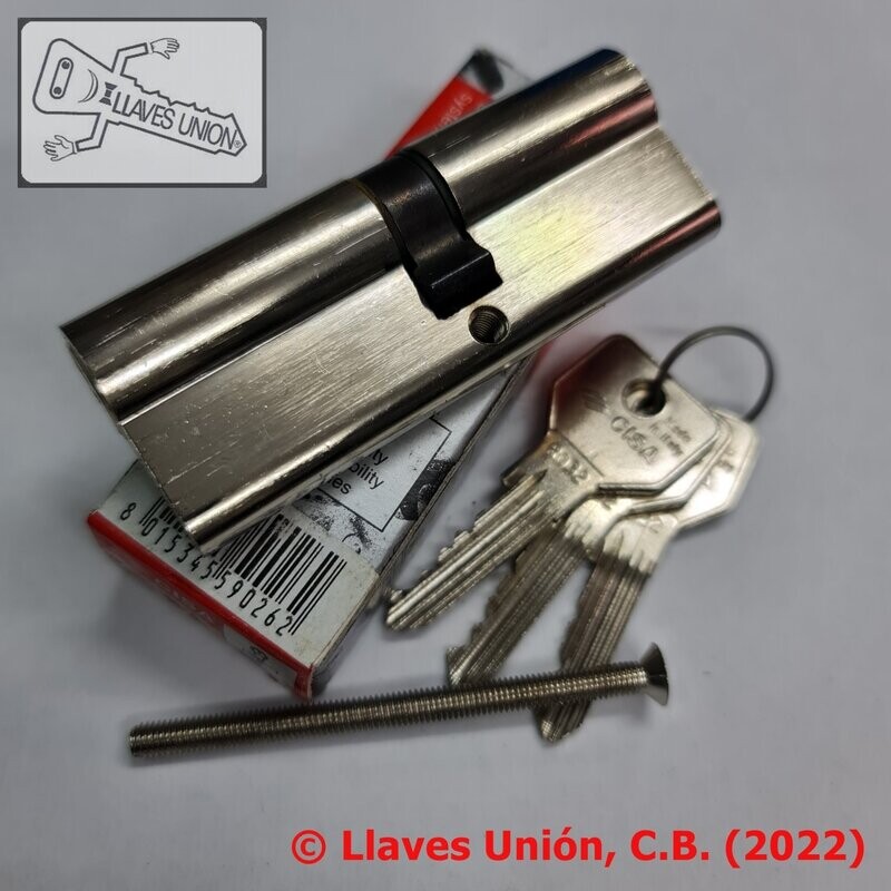 Cilindro CISA C2000 40x45 mm. Niquelado. Llave Serreta Perfil R032. Leva Larga