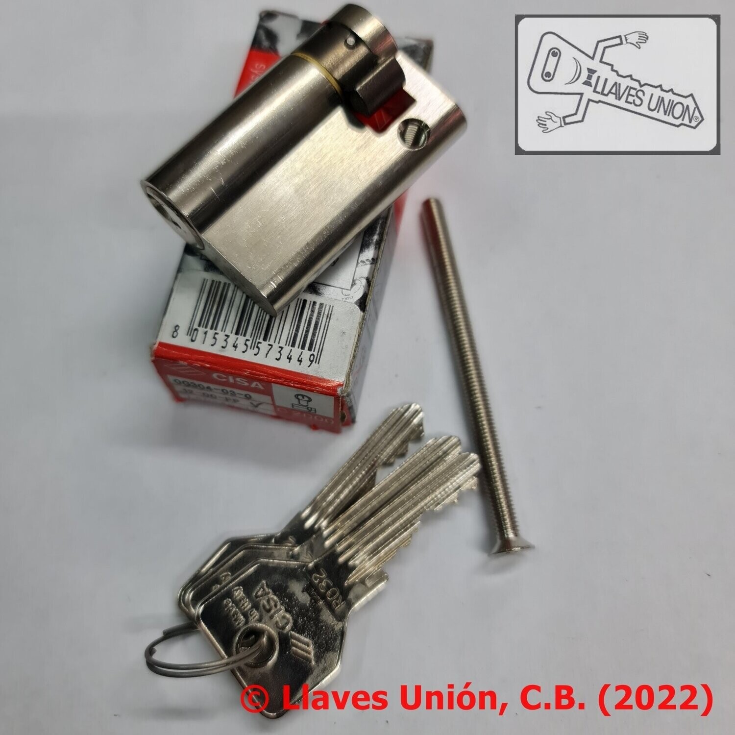 Cilindro CISA C2000 40x10 mm. Niquelado. Llave Serreta Perfil R032. Leva Larga