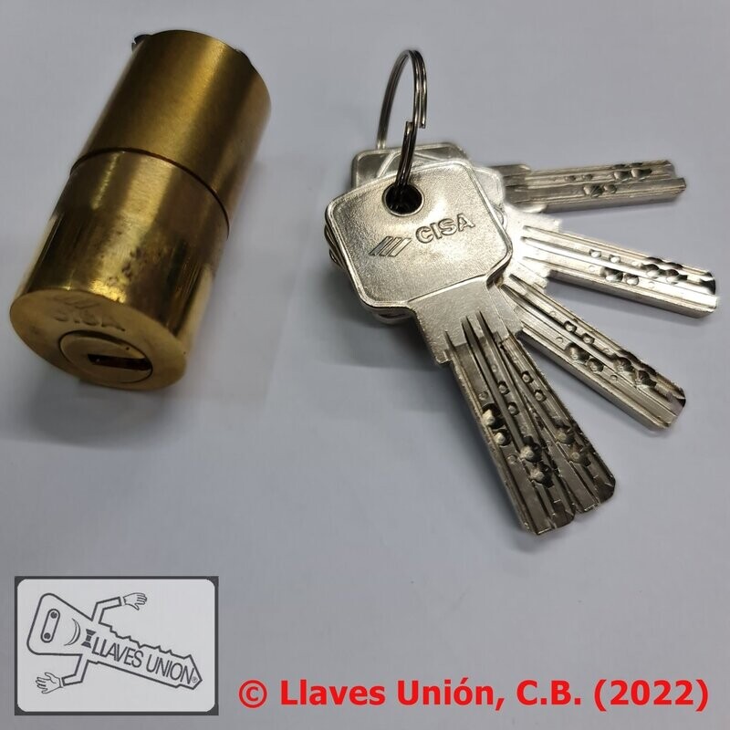 Cilindro CISA Aplacar Fijo/Medio 50 mm. Latonado. Llave Seguridad Perfil JMA CI-14