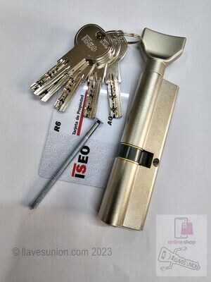 Cilindro ISEO R6 60x45 mm. Niquelado. Llave Seguridad. Pomo 60. Leva Larga
