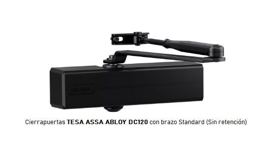 Cierrapuertas ASSA ABLOY DC120 NEGRO de piñón-cremallera con brazo articulado con retención