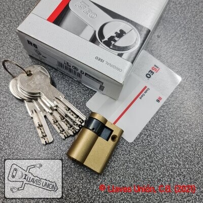 Cilindro ISEO R6 30x10 mm. Latonado. Llave Seguridad. Leva Larga Cilindro ISEO R6 30x10 mm. Latonado. Llave Seguridad. Leva Larga