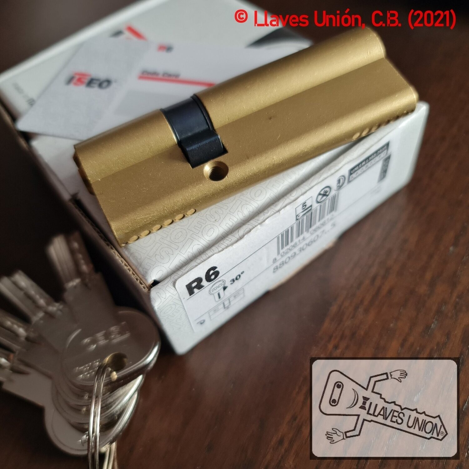 Cilindro ISEO R6 30x60 mm. Latonado. Llave Seguridad. Leva Larga Cilindro ISEO R6 30x60 mm. Latonado. Llave Seguridad. Leva Larga