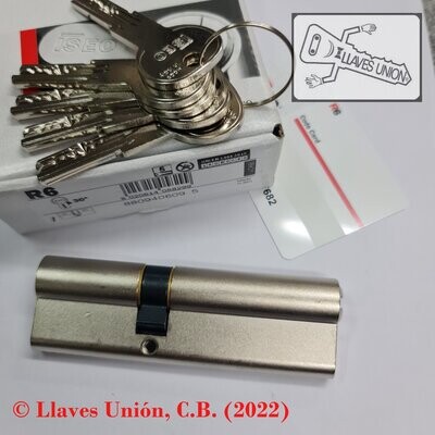 Cilindro ISEO R6 40x60 mm. Niquelado. Llave Seguridad. Leva Larga Cilindro ISEO R6 40x60 mm. Niquelado. Llave Seguridad. Leva Larga