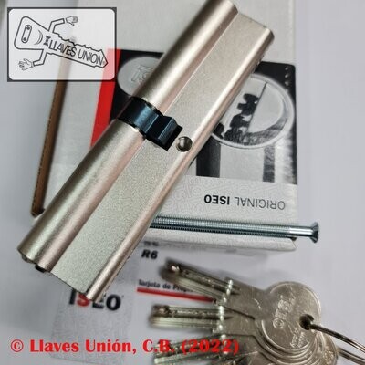 Cilindro ISEO R6 60x60 mm. Niquelado. Llave Seguridad. Leva Larga Cilindro ISEO R6 60x60 mm. Niquelado. Llave Seguridad. Leva Larga