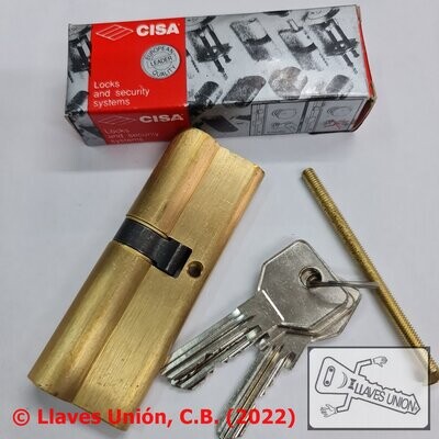 Cilindro CISA C2000 40x50 mm. Latonado. Llave Serreta Perfil R032. Leva Larga Cilindro CISA C2000 40x50 mm. Latonado. Llave Serreta Perfil R032. Leva Larga