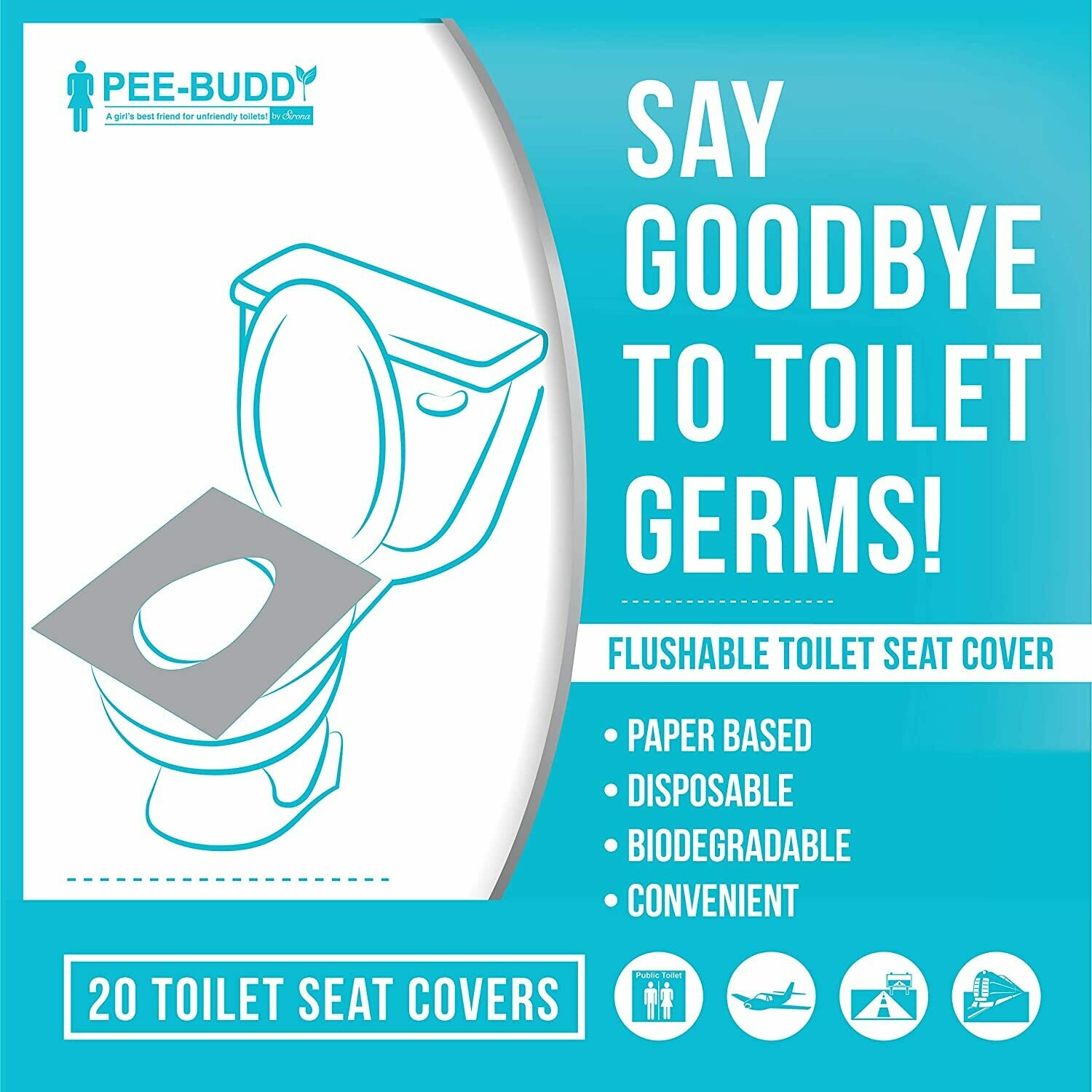 PeeBuddy Disposable Paper Toilet Seat Covers - 100 Sheets (Pack of 5), to Avoid Direct Contact with Unhygienic Seats