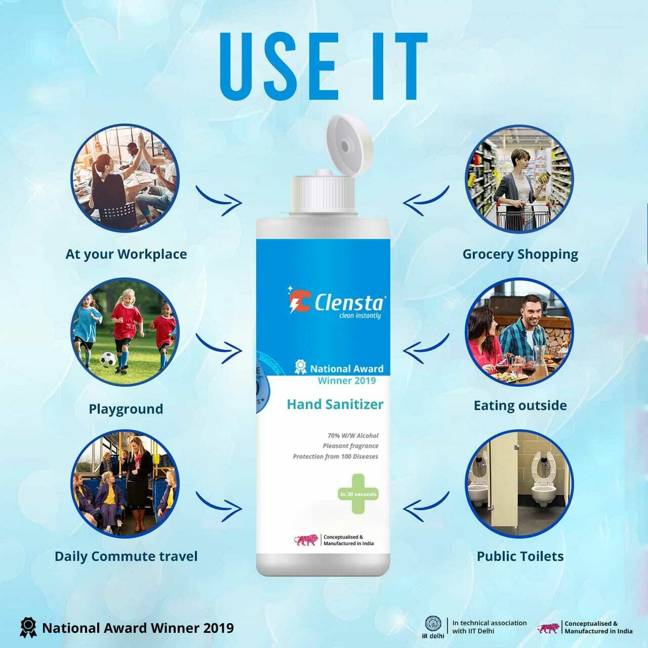 Clensta Instant Hand Sanitizer – Waterless Hand Rub (250ml) X 2 NOs ( Free shipping)