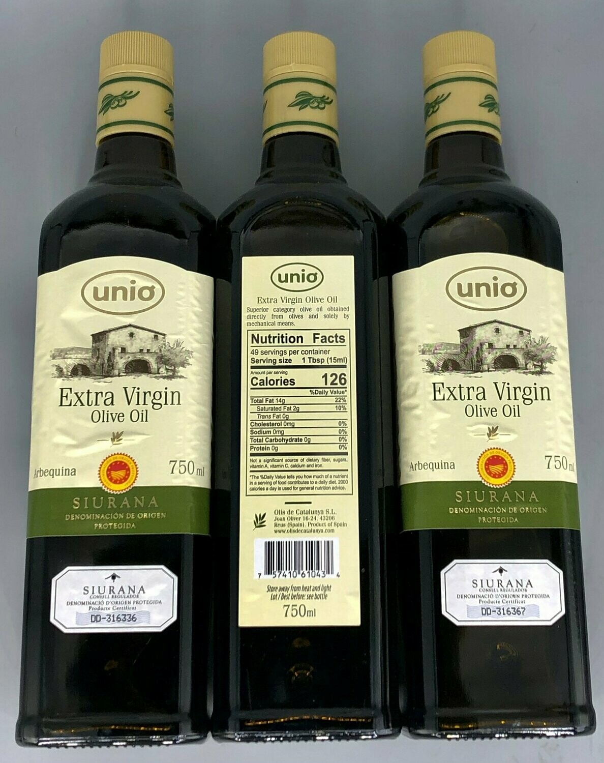 Unio Extra Virgin Olive Oil Arbequina Olives Spain