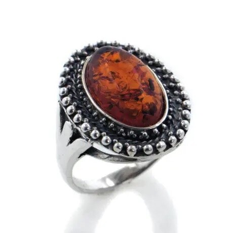 Large Genuine Amber Sterling Silver Ring--Size 9