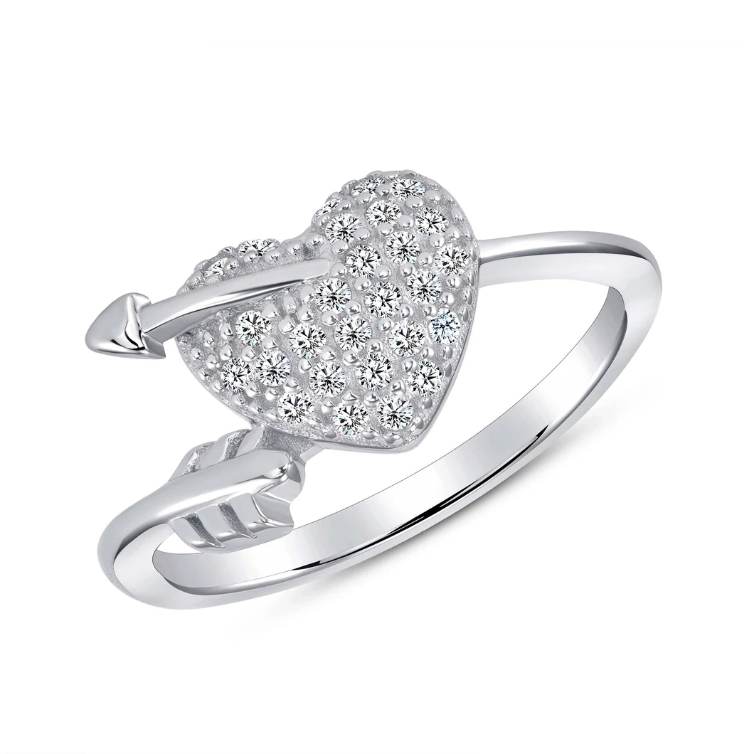 Sterling Silver Full CZ Arrow Heart Endless Ring