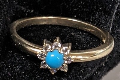 14K Gold Natural Turquoise & Diamond Ring--Size 7