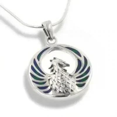 Azurite Winged Phoenix Sterling Silver Pendant Necklace