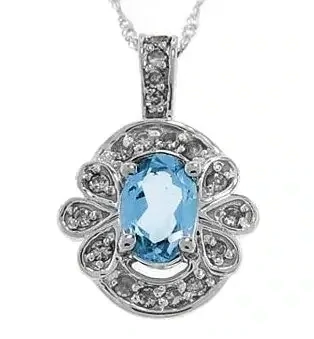 Blue Topaz & Diamond White Gold Pendant Necklace
