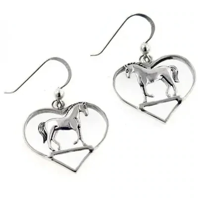 Horse in Heart Sterling Silver Hook Pony Earrings