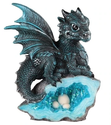 Blue Baby Dragon with Faux Crystal Egg Nest Figurine