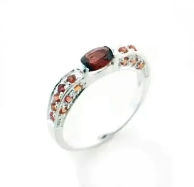 Red Garnet Orange Sapphire Sterling Silver Ring - Size 8