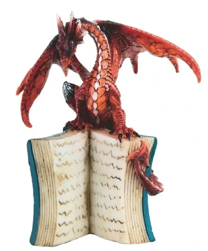 Red Volcano Dragon on Open Book Figurine