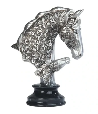 Silver Horse Head Bust Figurine