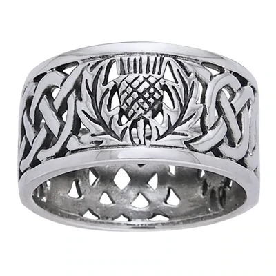 Scottish Thistle Celtic Knot Sterling Silver Ring--Size 13