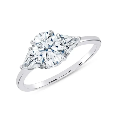 Sterling Silver 3 Stone CZ Solitaire Ring - Size 8
