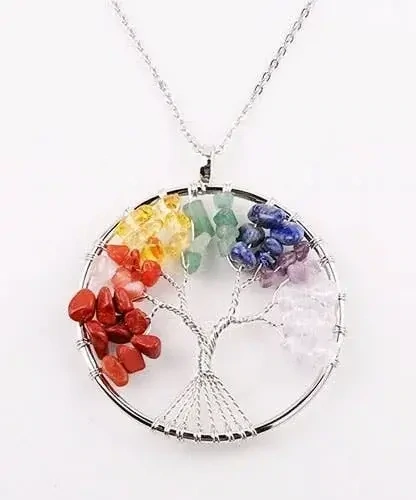 Tree of Life Necklace with Genuine Multi Colored Crystals