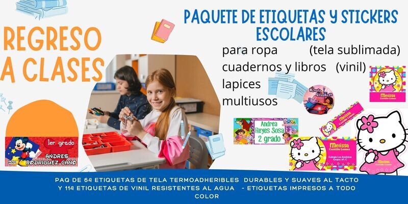 Paquete de 178 etiquetas escolares  para ropa y útiles escolares
