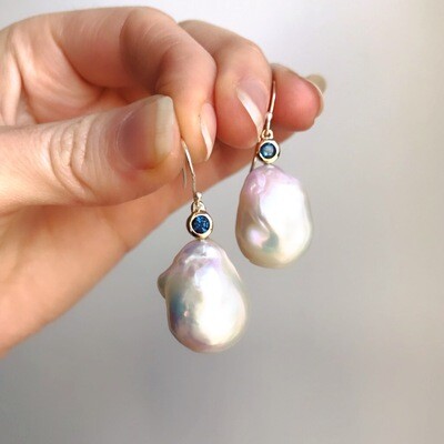 Baroque Pearl &amp; Sapphire Earrings