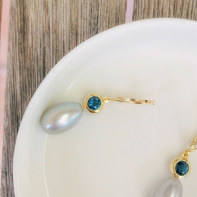 Grey Pearl Earrings with Sapphires