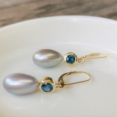 Grey Pearl Earrings with Sapphires