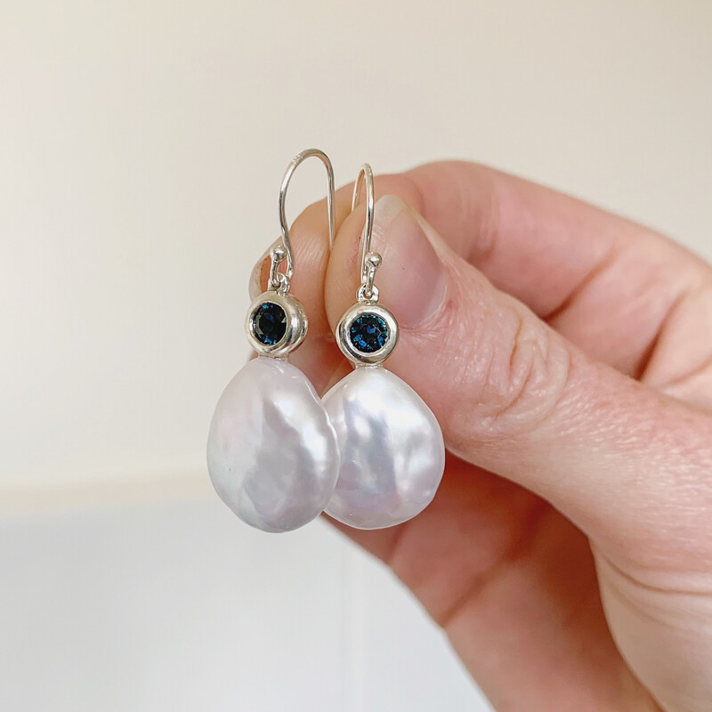 Baroque Pearl &amp; Sapphire Earrings