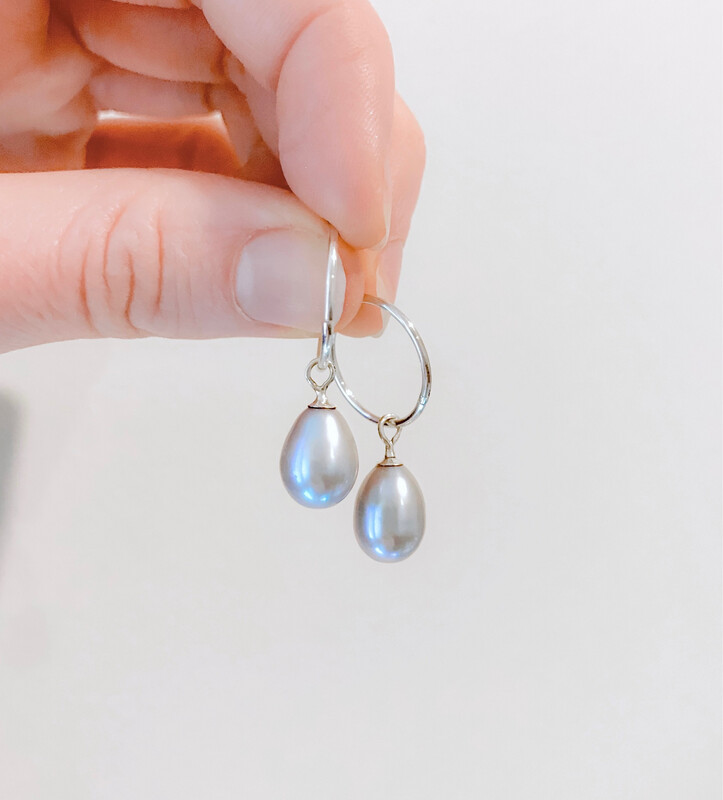 Grey Pearl Hoop Earrings