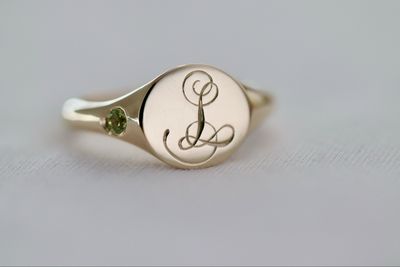 Personalised Initial Birthstone Signet Ring