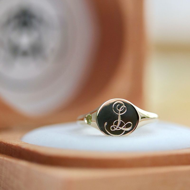 Personalised Initial Birthstone Signet Ring