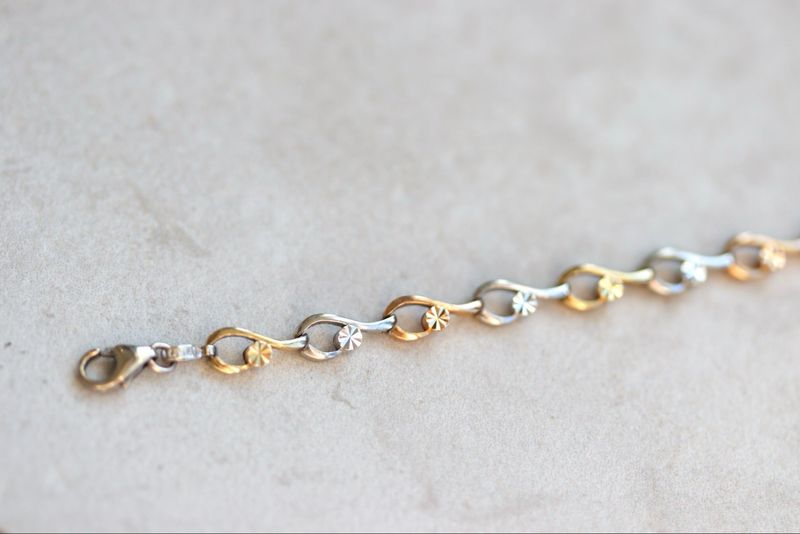 Vintage 18ct Tri-Colour Gold Bracelet | Solid Yellow Rose White Gold Links, 16cm