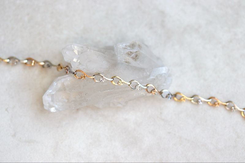 Vintage 18ct Tri-Colour Gold Bracelet | Solid Yellow Rose White Gold Links, 16cm