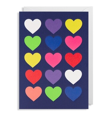 Carte double avec enveloppe - cœurs colorés