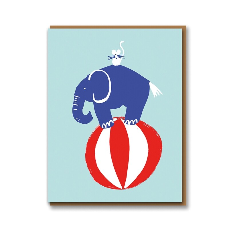 Carte double avec enveloppe - Éléphant sur ballon