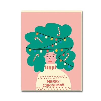 Carte double avec enveloppe - Christmas hair Girl