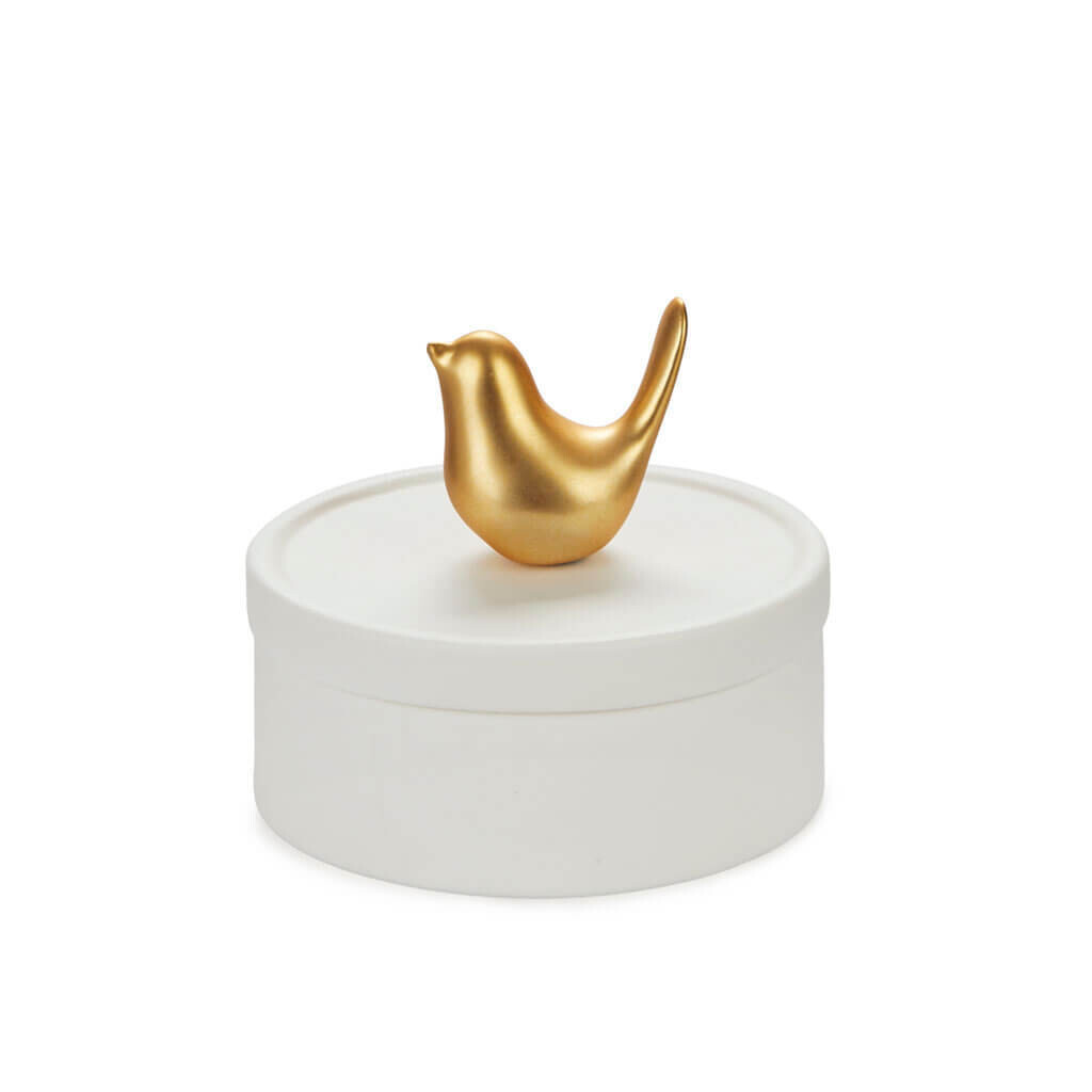 Boîte à bijoux oiseau doré porcelaine