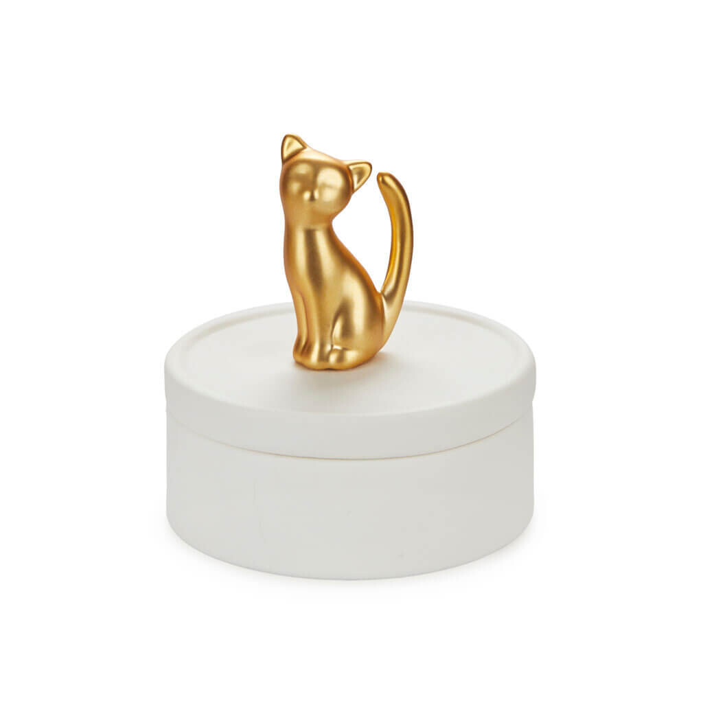 Boîte à bijoux chat doré porcelaine