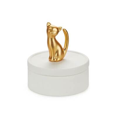 Boîte à bijoux chat doré porcelaine