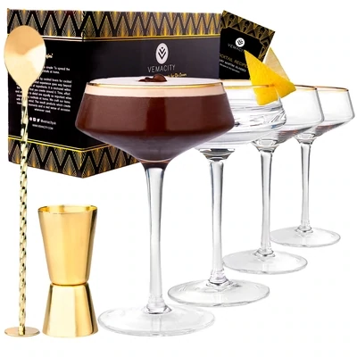 Set de 4 verres à Martini avec accessoires de bar