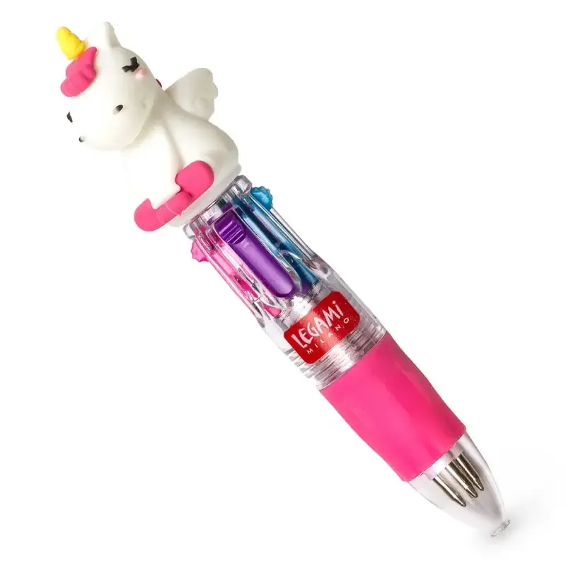 Mini stylo à bille 4 couleurs licorne