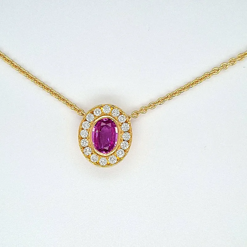 750er Gelbgold Anhänger Pink Saphir & Brillanten (ohne Kette) 750er Gelbgold Anhänger Pink Saphir & Brillanten (ohne Kette)