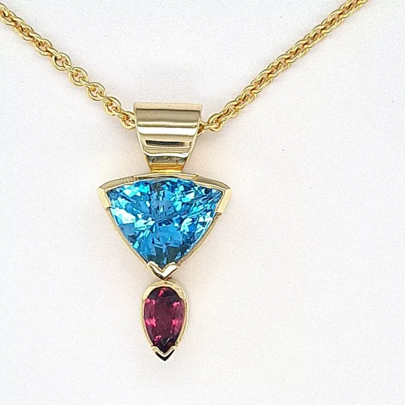 585er Gelbgold Anhänger 1 Aquamarin & 1 Turmalin