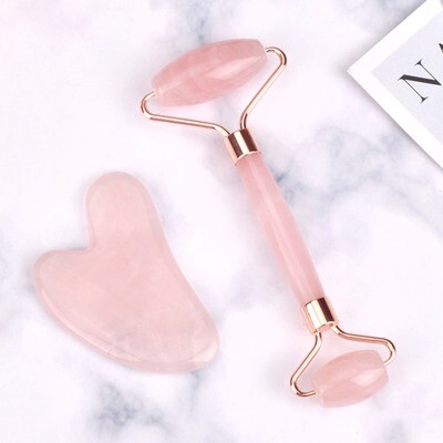 Rodillo Doble de Cuarzo Rosa - Masajeador facial
