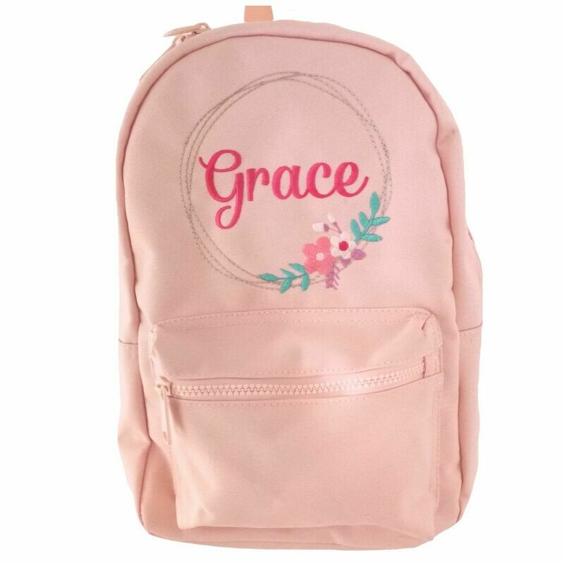 Children's Baby Pink Personalised Girls Backpack with Flowers