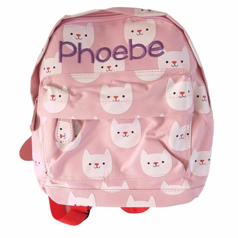 Embroidered Children's Personalised Backpack - Pink Cat