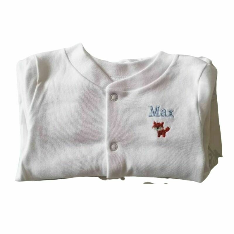 Embroidered Personalised Baby Sleepsuit with Fox